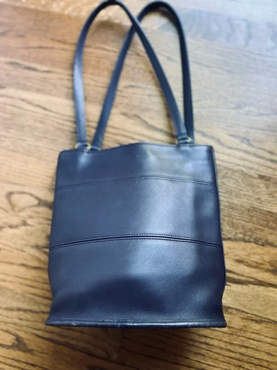 Coach Navy Blue Leather Tote Shoulder Bag Classic Minimalist - Picture 4 of 11